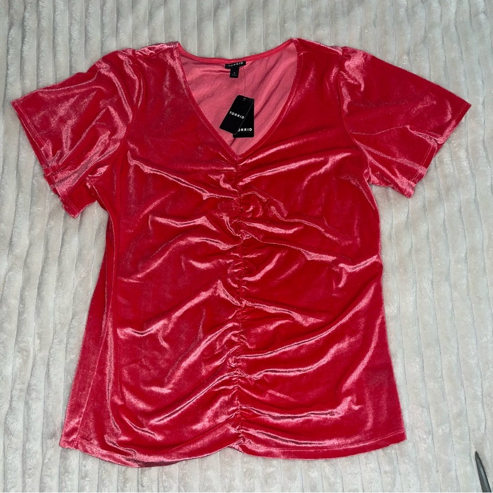 Torrid Stretch Velvet Shirred-Front Flutter Sleeve Top • Size 2 (2XL)